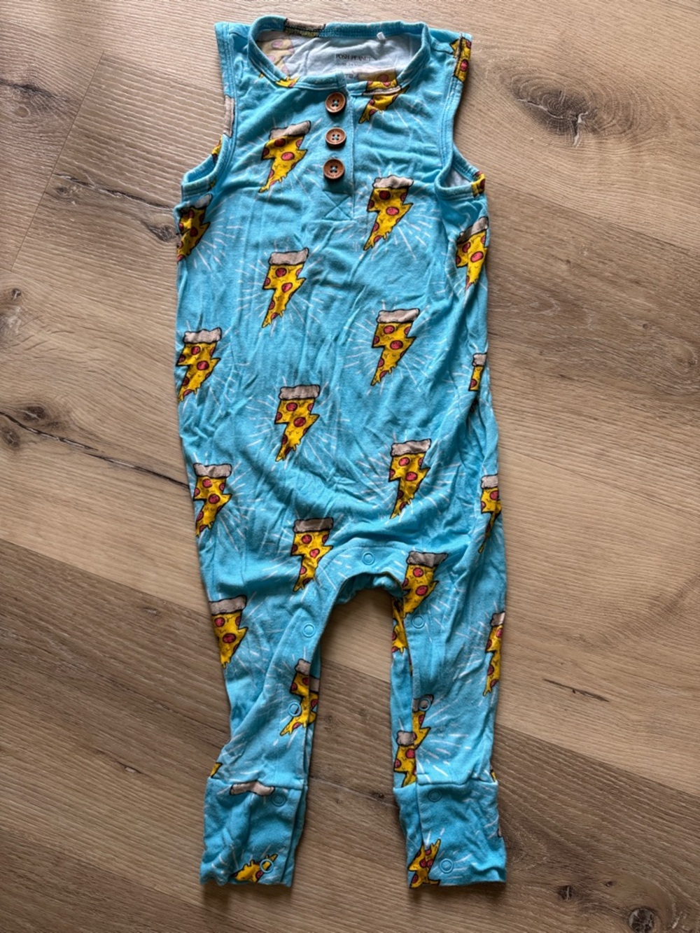 Posh Peanut Blue Pizza Slice Bolt Sleeveless Romper 18-24m
